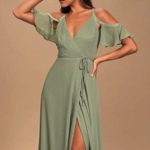 Lulus Easy Listening Sage Green Wrap Dress